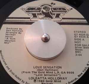 Image of Front Cover of 7" - /G+ - LOLEATTA HOLLOWAY, Love Sensation (Gold Mind Records; G7 4024 DJ, US 1980, Promo), Blemishes on disc (including marker pen writing) but plays Ok. WOL Light marks.,  - 3556046S