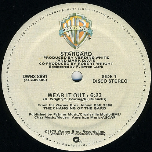 Image of Front Cover of 12" - /VG - STARGARD, Wear It Out (Warner Bros. Records ; DWBS 8891, US 1979), Hairline marks only,  - 3546080S