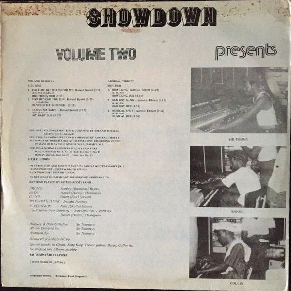 Image of Back Cover of LP - VG+/VG+ - ROLAND BURRELL / ADMIRAL TIBET, Sir Tommy's Presents Showdown Volume Two (Sir Tommy's; S.T.H.F. LP0003, Jamaica 1986), Shiny disc, a few light marks only, light background from press. WOL. Sleeve in shrink, light corner wear.,  - 3516155C
