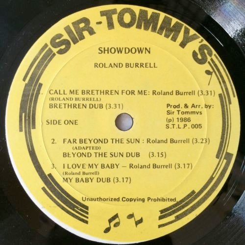 Image of Label Cover of LP - VG+/VG+ - ROLAND BURRELL / ADMIRAL TIBET, Sir Tommy's Presents Showdown Volume Two (Sir Tommy's; S.T.H.F. LP0003, Jamaica 1986), Shiny disc, a few light marks only, light background from press. WOL. Sleeve in shrink, light corner wear.,  - 3516155C