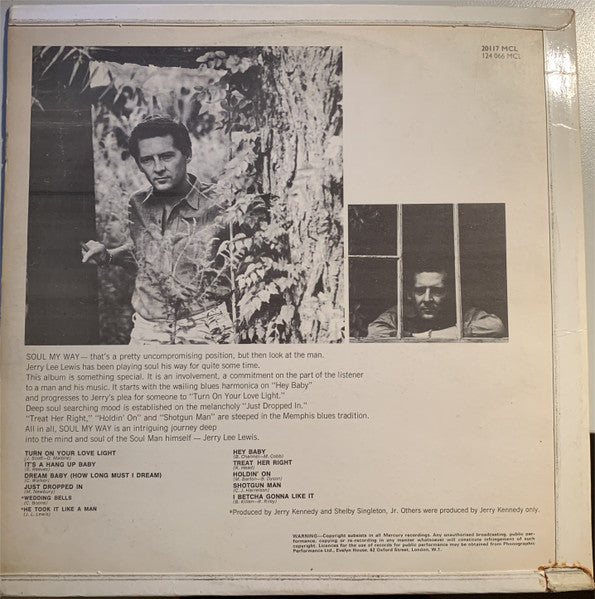 Image of Back Cover of LP - VG/G+ - JERRY LEE LEWIS, Soul My Way (Mercury; 20117 MCL, UK 1967, Mono), Sticker Damage To Sleeve,  - 3546092S