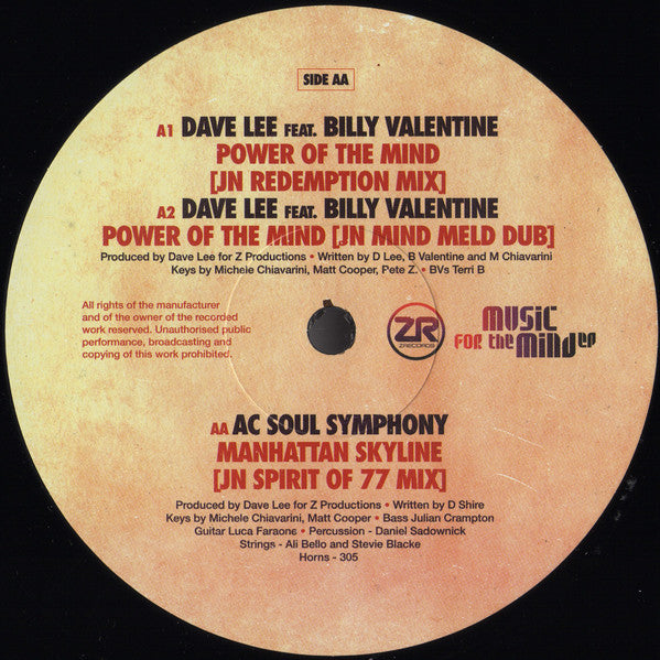Image of Back Cover of 12" - /EX - DAVE LEE FEAT. BILLY VALENTINE / AC SOUL SYMPHONY, Music For The Mind EP (Z Records; Zedd12298, UK 2020), ,  - 3546085S