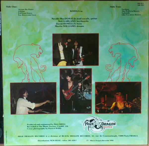 Image of Back Cover of Mini-LP - VG+/G - KOOGA, Across The Water (High Dragon Records; HD 011, France 1986, Inner), Storage/pressure marks that look worse than they sound, plays well with occasional unobtrusive background noise during the quiet passages.,  - 3516082C