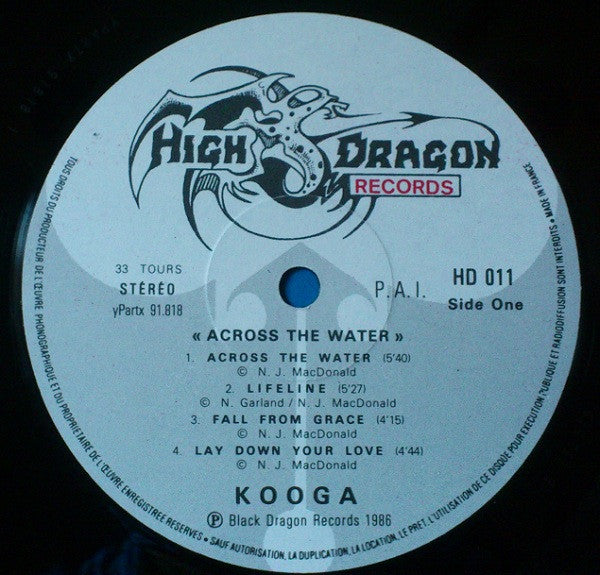 Image of Label Cover of Mini-LP - VG+/G - KOOGA, Across The Water (High Dragon Records; HD 011, France 1986, Inner), Storage/pressure marks that look worse than they sound, plays well with occasional unobtrusive background noise during the quiet passages.,  - 3516082C