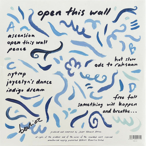 Image of Back Cover of 2xLP - VG+/VG - BERLIOZ, Open This Wall (Not On Label (Self-released); BER002, Worldwide 2024, Gatefold, Random Colour Vinyl, made from recycled plastic.), Light marks only., Debut album by British jazz/house musician and DJ Berlioz, aka Jasper Attlee. Made from 100% recycled plastic, 180g audiophile quality in 45 RPM. Green / Grey/blue marbled vinyl. - 3526023E