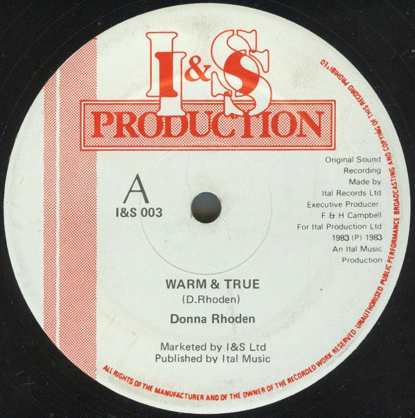 Image of Front Cover of 12" - /G - DONNA RHODEN, Warm & True (I & S Production; I&S 003, UK 1984), Lots of surface marks, plays well close to G+.,  - 3546126S