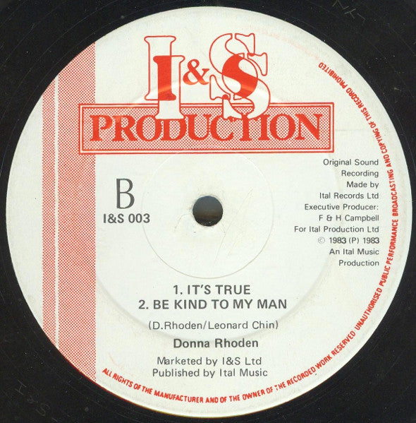 Image of Back Cover of 12" - /G - DONNA RHODEN, Warm & True (I & S Production; I&S 003, UK 1984), Lots of surface marks, plays well close to G+.,  - 3546126S
