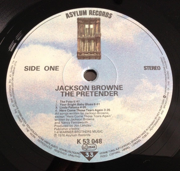 Image of Label Cover of LP - VG/VG+ - JACKSON BROWNE, The Pretender (Asylum Records; AS 53 048, Europe 1980s Reissue, Inner), ,  - 3516093C