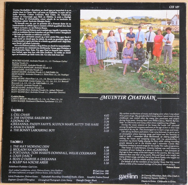 Image of Back Cover of LP - VG/VG+ - THE KEANE FAMILY, Muintir Chath in (Gael-Linn; CEF 107, Ireland 1985), ,  - 3516094C