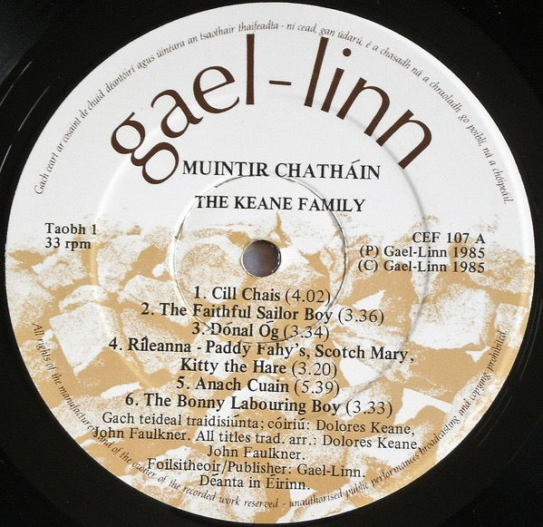 Image of Label Cover of LP - VG/VG+ - THE KEANE FAMILY, Muintir Chath in (Gael-Linn; CEF 107, Ireland 1985), ,  - 3516094C