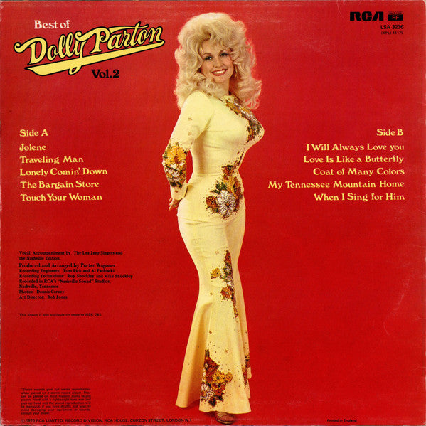 Image of Back Cover of LP - VG/G+ - DOLLY PARTON, Best Of Dolly Parton Vol.2 (RCA Victor Orange Labels; LSA 3236, UK 1975), Light marks only,  - 4116182C