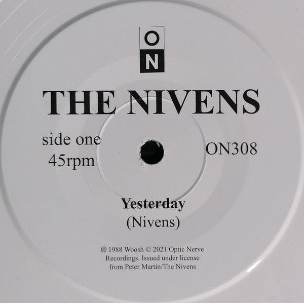 Image of Label Cover of 7" - VG+/VG+ - THE NIVENS, Yesterday (Optic Nerve Recordings; ON308, UK 2021 Reissue, Picture Sleeve, Poster & Postcard, White Vinyl), Strong VG+, Complete with bonus press release sheet,  - 3516096C