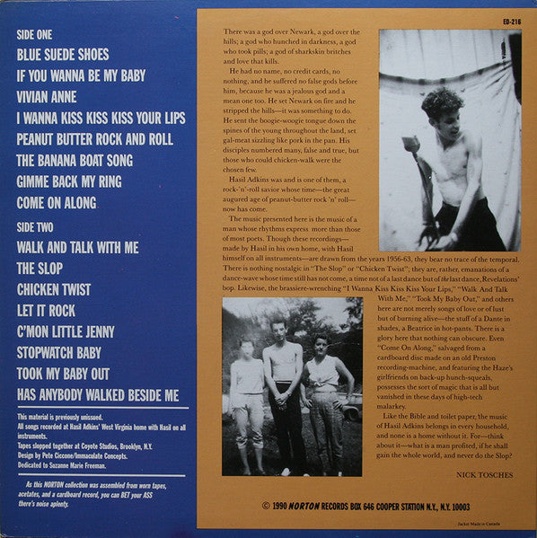 Image of Back Cover of LP - VG+/VG+ - HASIL ADKINS, Peanut Butter Rock And Roll (Norton Records; ED-216, US Reissue), ,  - 3546137S