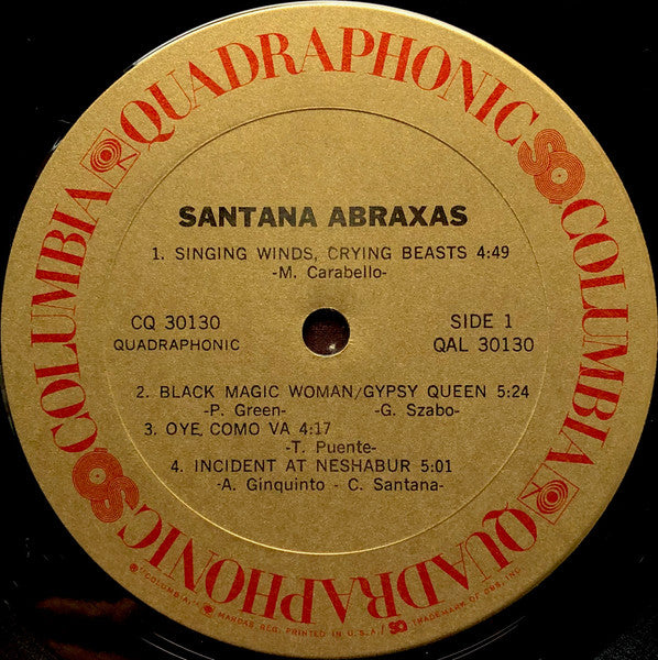 Image of Label Cover of LP - VG+/VG+ - SANTANA, Abraxas (Columbia; CQ30130, US 1970, Inner, Quadrophonic - Quadrophonic Printed Under Cat Nos on Label), ,  - 3526082E