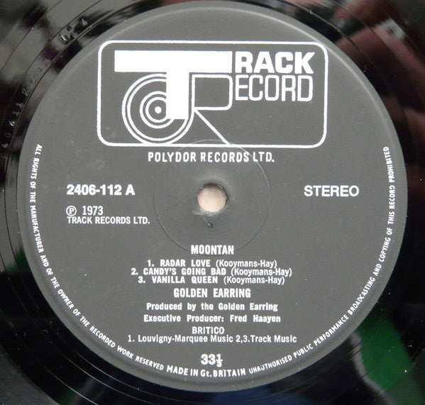 Image of Label Cover of LP - G+/VG - GOLDEN EARRING, Moontan (Track; 2406 112, UK 1973, Non-Textured Gatefold Sleeve, Insert, BRITICO Publishing), Marker Pen Writing on Front Sleeve,  - 3526083E