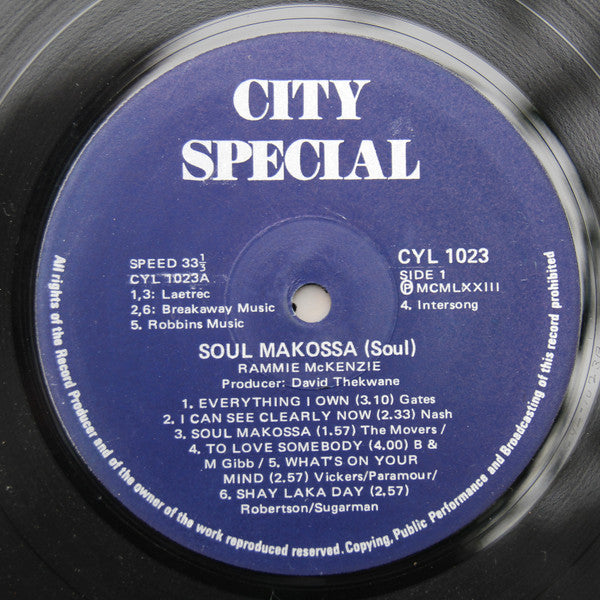 Image of Label Cover of LP - VG/VG - RAMMIE MCKENZIE, Soul Makossa (City Special; CYL 1023, South Africa 1973, Picture Sleeve), ,  - 3526055E
