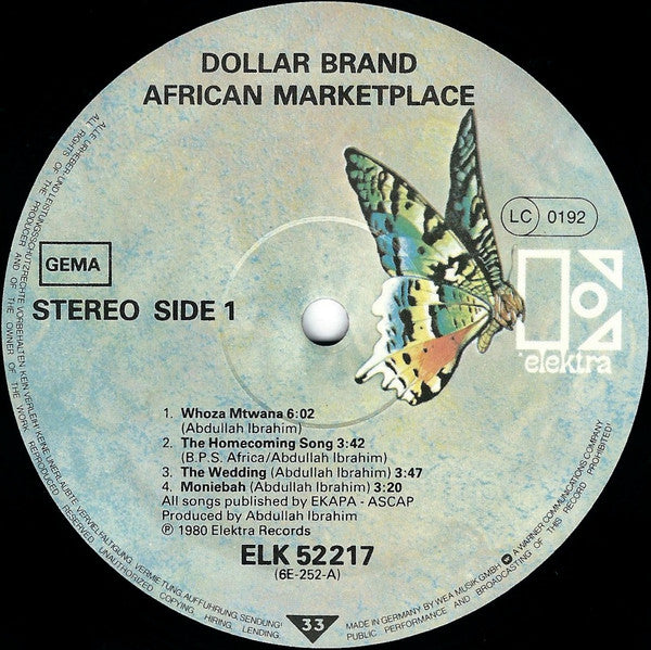 Image of Label Cover of LP - VG/VG+ - DOLLAR BRAND, African Marketplace (Elektra; ELK 52 217, Germany 1980, Picture Sleeve), ,  - 3526059E