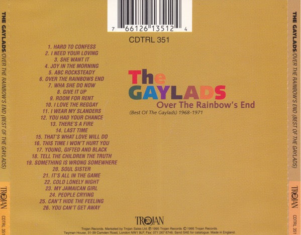Image of Back Cover of CD - VG+/G+ - THE GAYLADS, Over The Rainbow's End (Best Of The Gaylads) 1968-1971 (Trojan Records; CDTRL 351, UK 1995, Jewel Case), ,  - 3536061E