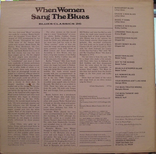 Image of Back Cover of LP - G+/VG - VARIOUS, When Women Sang The Blues (Blues Classics; BC-26, US 1976, Pasteback Sleeve), Spine damage to sleeve.,  - 3516317C