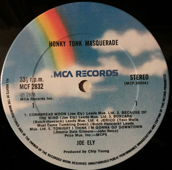 Image of Label Cover of LP - VG/VG+ - JOE ELY, Honky Tonk Masquerade (MCA Records; MCF 2832, UK 1978, No HTM In Runout), ,  - 3516255C