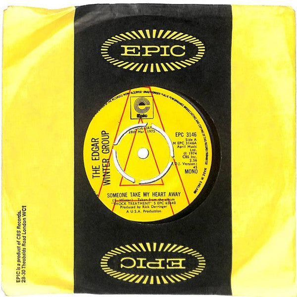 Image of Front Cover of 7" - VG+/VG - THE EDGAR WINTER GROUP, Someone Take My Heart Away (Epic; EPC 3146, UK 1974, Promo, Company Sleeve), Strong VG  ,  - 3516108C