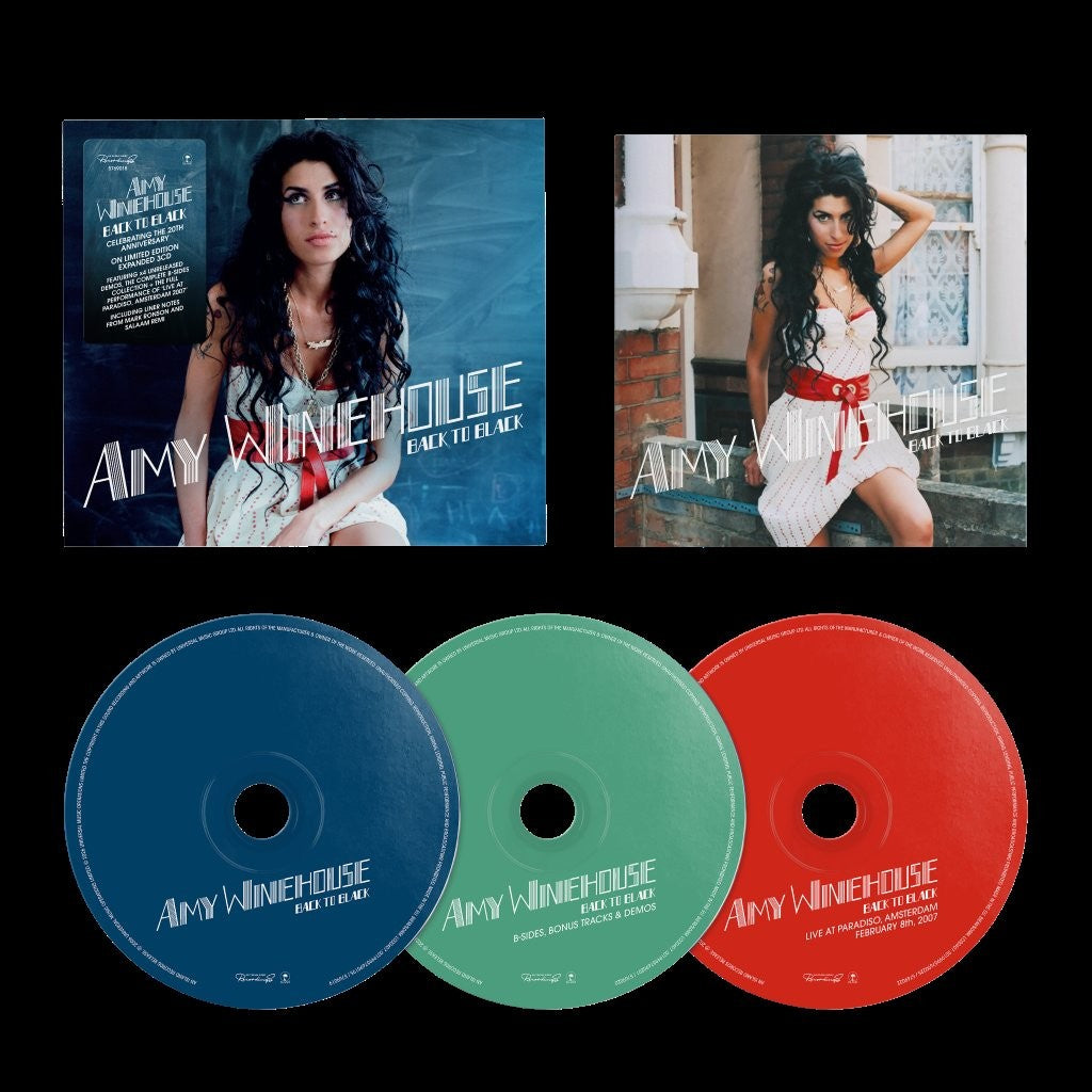 Image of Front Cover of 3xCD - NEW/NEW - AMY WINEHOUSE, Back to Black 20 (UMR; 5769018, Worldwide 2026 Reissue, 4x unreleased demos, rare B-sides, demos and bonus tracks), , This special 3CD collates the “Back To Black” era in a definitive package. Featuring the original studio album, 4x unreleased demos, rare B-sides, demos and bonus tracks, alongside the notable live performance from Paradiso, Amsterdam (February 8th 2007) from the Back To Black tour, never released in full and on CD. This edition feature