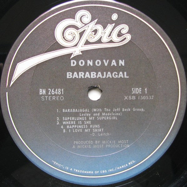 Image of Label Cover of LP - VG/VG - DONOVAN, Barabajagal (Epic; BN 26481, US Reissue, Stereo), Large Cut Out Notch On Front Sleeve Top Left.,  - 3546171S