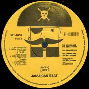 Image of Back Cover of LP - /G+ - VARIOUS, Jamaican Beat (Lagoon; LG1 - 1038, France 1992, No Sleeve), , A1 The Paragons   May Be SomedayA2 The Conquerors   I Fell In LoveA3 The Silvertones   Blue Bird Flying OverA4 Karl Bryan   Red AshA5 Dennis Alcapone & Lizzy   Ba Ba Riba SkankA6 The Termites   Love Up Kiss UpA7 Hopeton Lewis   Boom Shaka LakaA8 The Jamaicans   Things You Say So	A9 U-Roy   Things You LoveB1 The Melodians   Passion LoveB2 The Sensations   Every Day Is Like A HolidayB3 The Techn