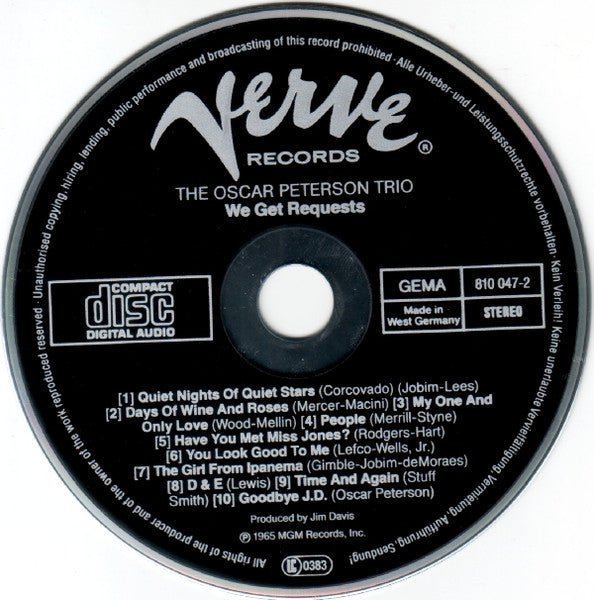 Image of Label Cover of CD - VG+/VG+ - THE OSCAR PETERSON TRIO, We Get Requests (Verve Records; 810 047-2, Germany 1984, Jewel Case, Booklet), ,  - 3536009E