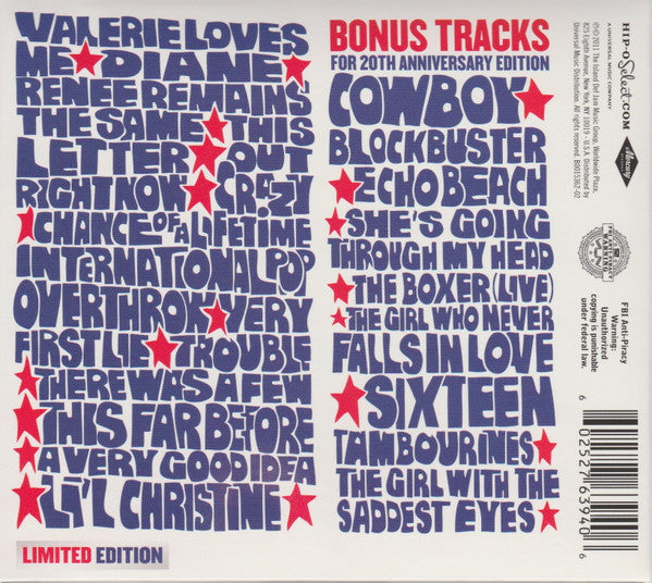 Image of Back Cover of CD - VG+/VG+ - MATERIAL ISSUE, International Pop Overthrow (Hip-O Select; B0015362-02, US 2011), ,  - 3556075S