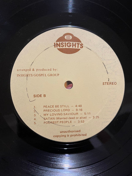 Image of Label Cover of LP - G+/G+ - INSIGHTS GOSPEL GROUP, Peace Be Still (Insights; none, Jamaica 1981), Dish Warp. WOL, WOS. Marks on either side, plays with some crackle throughout.,  - 3546180S