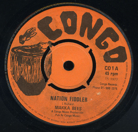 Image of Front Cover of 7" - /G+ - MAKKA BEES, Nation Fiddler / Fire ! (Congo; CO 1, UK 1977, 4 prong centre), marks on disc. Centre in tact.,  - 3526139E