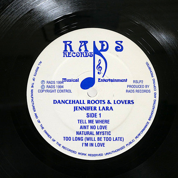 Image of Label Cover of LP - VG/VG+ - JENNIFER LARA, Dance Hall   Roots & Lovers (Rads Records; RSLP2, UK 1994), ,  - 3526155E