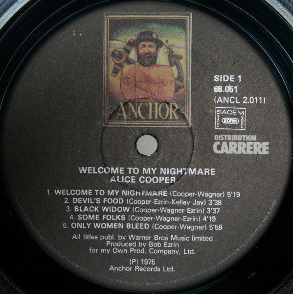 Image of Label Cover of LP - VG/VG - ALICE COOPER, Welcome To My Nightmare (Anchor; 68.051, France 1977, Gatefold), Light Damp Marks Inside Gatefold, Mark On Side 2, Doesn't Affect Play.,  - 3546196S