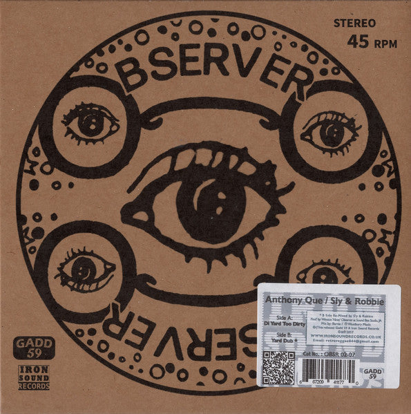 Image of Back Cover of 7" - EX/EX - ANTHONY QUE, Di Yard Too Dirty (Gadd 59 Music; OBSR 02-07, UK 2017, Company Sleeve, Transparent vinyl.), ,  - 3526203E