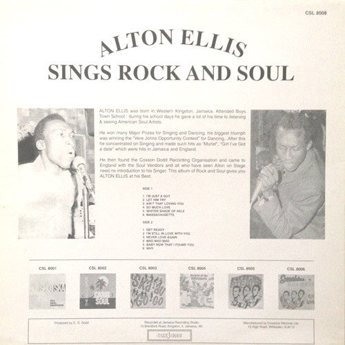 Image of Back Cover of LP - VG/VG+ - ALTON ELLIS, Sings Rock And Soul (Coxsone Records; CSL 8008, UK 2017 Reissue), WOL. WOC.,  - 3526227E