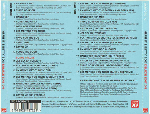 Image of Back Cover of CD - VG+/VG+ - BETTY BOO, Grrr! It's Betty Boo (Cherry Pop; WCRPOPD172, UK 2016), ,  - 3556096S