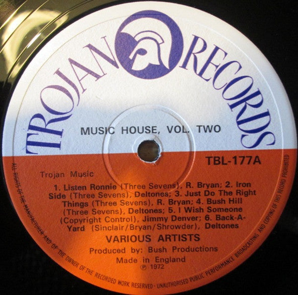 Image of Label Cover of LP - VG+/VG+ - VARIOUS ARTISTS, Music House Vol. 2 (Trojan Records; TBL 177, UK 1972, Laminated Front Sleeve), ,  - 3526230E