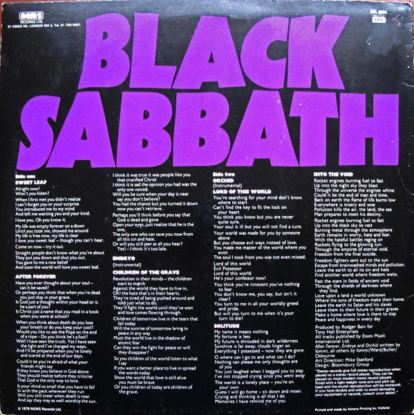 Image of Back Cover of LP - VG/VG - BLACK SABBATH, Master Of Reality (NEMS; NEL 6004, Netherlands 1980 Reissue, Stereo), Edge and Ring Wear,  - 3546197S