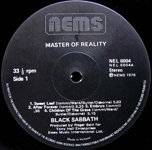 Image of Label Cover of LP - VG/VG - BLACK SABBATH, Master Of Reality (NEMS; NEL 6004, Netherlands 1980 Reissue, Stereo), Edge and Ring Wear,  - 3546197S