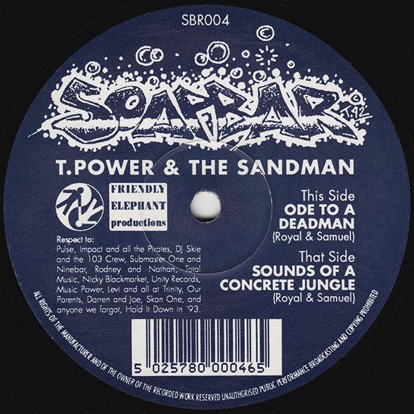 Image of Front Cover of 12" - G+/VG - T.POWER & THE SANDMAN, Ode To A Deadman / Sounds Of A Concrete Jungle (Soapbar; SBR004, UK 1993, Company Sleeve), ,  - 3546207S