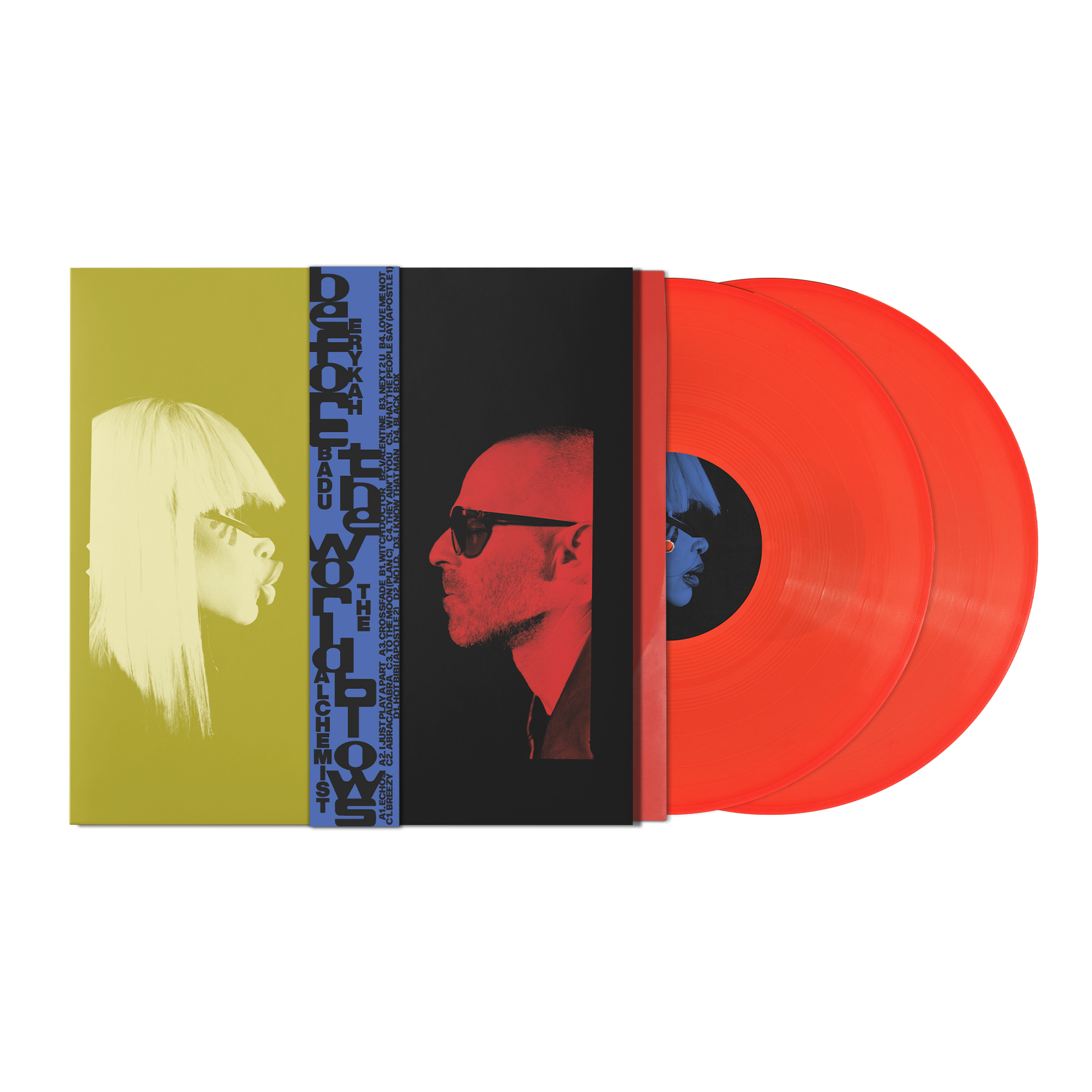 Image of Back Cover of 2xLP - NEW/NEW - ERYKAH BADU & THE ALCHEMIST, Before The World Blows (Control Freaq Records/Young; YO515LPE, UK 2026, Inner, Indie Exclusive Neon Orange Vinyl), , In the eleven years since her last project, Erykah Badu has gathered not conclusions but a series of existential insights. Before the World Blows: The Abi and Alan Experiment exists within the tension between introspection and growth. Abi is Badu. Alan is The Alchemist. Recorded over 18 months in Dallas and Los Angeles, the 