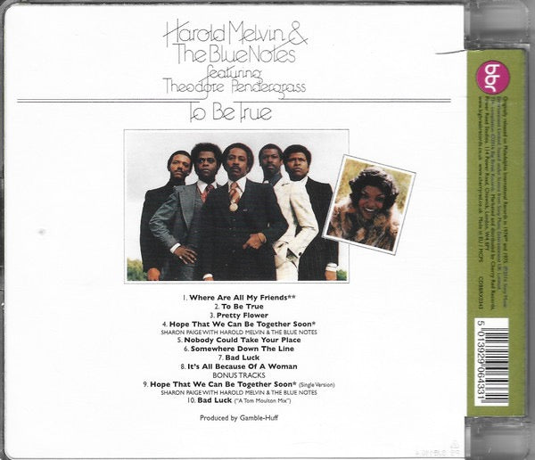 Image of Back Cover of CD - VG+/VG+ - HAROLD MELVIN & THE BLUE NOTES FEATURING THEODORE PENDERGRASS, To Be True (Big Break Records; CDBBRX0343, UK 2016 Reissue, Super Jewel case), ,  - 3516387C