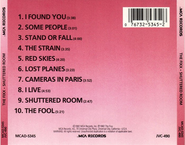 Image of Back Cover of CD - VG+/VG - THE FIXX, Shuttered Room (MCA Records; MCAD-5345, US ), Marks to disc but plays through ,  - 3556100S