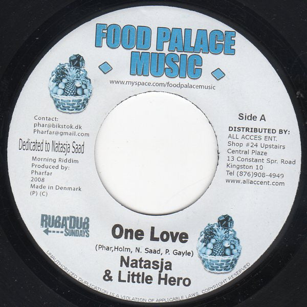 Image of Front Cover of 7" - /VG+ - NATASJA & LITTLE HERO, One Love (Food Palace Music; , Denmark 2008), ,  - 3516437C