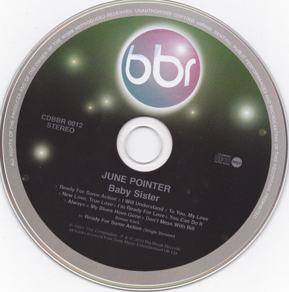 Image of Label Cover of CD - VG+/VG+ - JUNE POINTER, Baby Sister (Big Break Records; CDBBR 0012, UK 2010 Reissue, Super Jewel case), ,  - 3516450C
