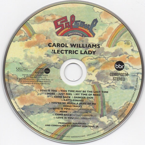 Image of Label Cover of CD - VG+/VG+ - CAROL WILLIAMS, 'Lectric Lady (Big Break Records; CDBBR 0236, UK 2014 Reissue, Jewel Case), ,  - 3516482C