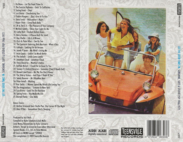 Image of Back Cover of CD - VG+/VG+ - VARIOUS, Let The Good Times In (Sunshine, Soft & Studio Pop 1966-1972) (Teensville Records; tv1037, Australia 2019, Jewel Case), ,  - 3516424C