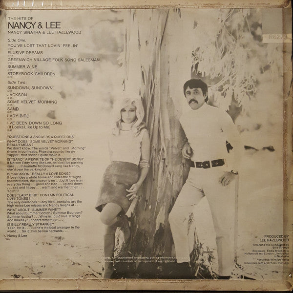 Image of Back Cover of LP - G+/VG - NANCY SINATRA AND LEE HAZLEWOOD, Nancy and Lee (Reprise Purple and Black Label; RS6273, Australia 1968, Laminated Flipback Sleeve, Stereo), Small Tear at Sleeve Opening, Laminate Creased,  - 3526186E