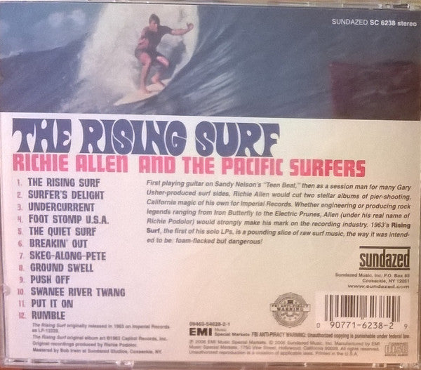 Image of Back Cover of CD - VG+/VG+ - RICHIE ALLEN AND THE PACIFIC SURFERS, The Rising Surf (Sundazed Music; SC 6238, US 2006 Reissue, Jewel Case), ,  - 3516473C